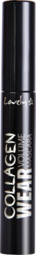 Czarna maskara Lovely Collagen Wear Volume Mascara, pionowy widok na błyszczącą tubkę z białymi napisami.