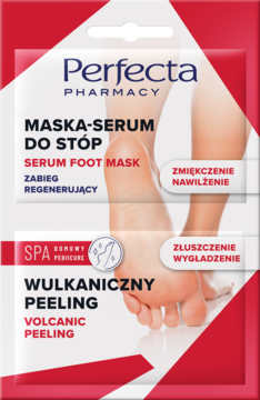 Perfecta Pharmacy Maska-Serum i Peeling do stóp. Biało-czerwone opakowanie ze zdjęciem stóp, zmiękcza, nawilża.