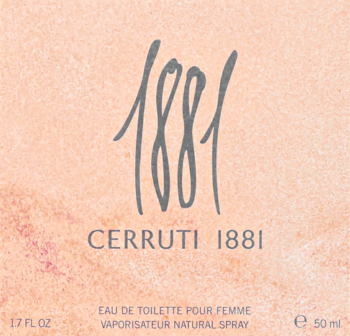 Opakowanie Cerruti 1881, kwiatowa woda toaletowa dla kobiet, 50ml, na jasnoróżowym, teksturowanym tle.
