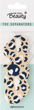 ROSSMANN For Your Beauty separatory do palców w beżowo-granatową panterkę, miękkie, widok z przodu opakowania.
