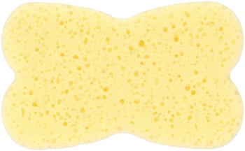 Żółta, porowata gąbka For Your Beauty do kąpieli i masażu z efektem peelingu, w kształcie kości.