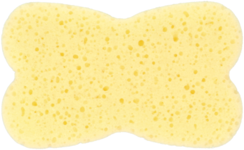 Żółta, porowata gąbka For Your Beauty do kąpieli i masażu z efektem peelingu, w kształcie kości.