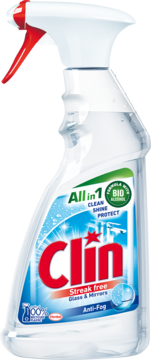 CLIN Anti-Fog ,płyn do mycia okien i powierzchni szklanych, 2w1, zapobiegający parowaniu,przód