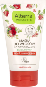 Biała tuba Alterra Maska do włosów, bio granat, bez silikonów, do włosów suchych i zniszczonych.