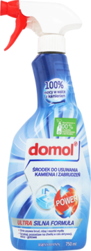 domol Power środek do usuwania kamienia, niebieska butelka z Ultra Silną Formułą, widok z przodu.