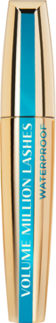 L'Oréal Volume Million Lashes Waterproof, złoty tusz z błyszczącym wykończeniem i turkusowym pionowym paskiem.