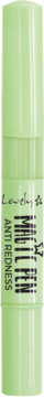 Zielony korektor w sztyfcie Lovely Anti-Redness do cery naczynkowej, podłużne opakowanie z czarnym tekstem.