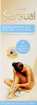 JOANNA Sensual ,krem do depilacji pach, rąk i okolic bikini, wzbogacony ekstraktem z bawełny,przód