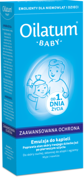 Oilatum Baby emulsja do kąpieli, niebieski kartonik z dziećmi, od 1 dnia życia, na suchą skórę atopową.