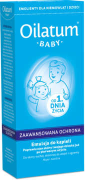 Oilatum Baby emulsja do kąpieli, niebieski kartonik z dziećmi, od 1 dnia życia, na suchą skórę atopową.