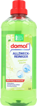 Domol Uniwersalny płyn czyszczący świeżość limetki 1l, zielona butelka z czerwoną nakrętką, przód.