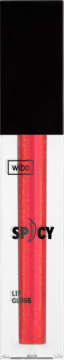 Błyszczyk do ust WIBO Spicy 08 z chili, powiększający, w czerwonej mieniącej tubce, widok z przodu.