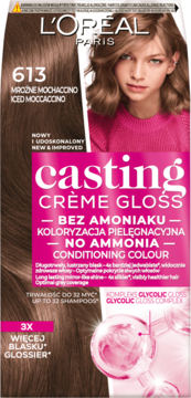 L'Oréal Casting Crème Gloss 613 Iced Moccaccino, koloryzacja bez amoniaku dla lśniących włosów.