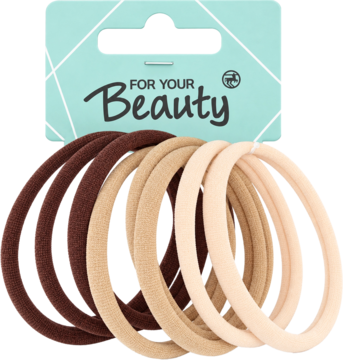 Opakowanie gumek do włosów For Your Beauty, zestaw elastycznych, brązowych i beżowych, okrągłych gumek.