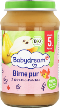 Słoiczek Babydream Birne pur, 100% BIO przecier gruszkowy dla dzieci od 5. miesiąca, bez dodatku cukru.