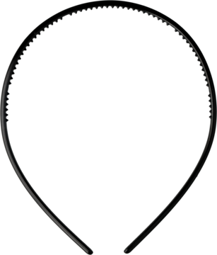 Brązowa opaska do włosów, cienka, gładka, z małymi ząbkami po wewnętrznej stronie, widok z góry.