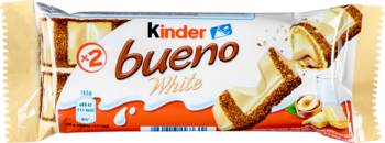 KINDER Bueno White,wafel pokryty białą czekoladą wypełniony delikatnym mleczno-orzechowym nadzieniem,przód
