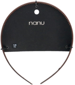 Brązowa opaska do włosów z ząbkowaną krawędzią, prezentowana z metką 'nanu' i ceną, widok z przodu.