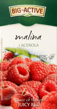 BIG-ACTIVE ,herbatka owocowo-ziołowa o smaku malinowym z acerolą, ekspresowa,przód