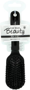 Czarna szczotka do włosów For Your Beauty Basic Rossmann, prostokątna z kolcami, widok z przodu.