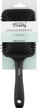 Czarna, wentylowana szczotka do długich włosów For Your Beauty Rossmann w przezroczystym opakowaniu.