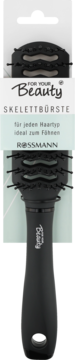 Czarna szczotka szkieletowa do włosów FOR YOUR Beauty w opakowaniu, idealna do suszenia.