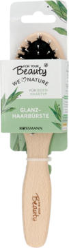 Drewniana szczotka For Your Beauty Glanz-Haarbürste Rossmann, beżowa rączka, czarne włosie, w opakowaniu.