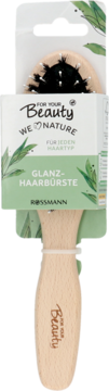 Drewniana szczotka For Your Beauty Glanz-Haarbürste Rossmann, beżowa rączka, czarne włosie, w opakowaniu.