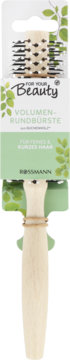 Rossmann FOR YOUR Beauty drewniana szczotka do włosów volume, dla krótkich i cienkich, w zielonym opakowaniu.