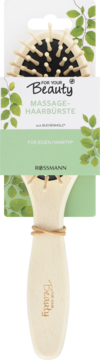 Drewniana szczotka For Your Beauty do masażu, z drewnianymi końcówkami, widok z przodu w zielonym opakowaniu.
