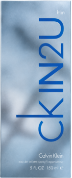 Calvin Klein CK IN2U him, 150 ml woda toaletowa, prostokątne pudełko w niebieskim odcieniu, widok z przodu.