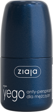 Ziaja Yego anty-perspirant dla mężczyzn w ciemnoniebieskim roll-onie. Widok z przodu, białe logo Ziaja.