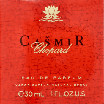 Casmir Chopard orientalno-waniliowa woda perfumowana 30ml, czerwone pudełko z lotusem, widok z przodu.