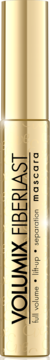 Złoty tusz do rzęs Volumix Fiberlast w pionowej tubce z widocznym napisem 'full volume'.