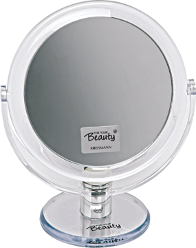 Małe dwustronne lusterko stojące, przezroczyste, akrylowe, z powiększeniem x3, For Your Beauty.