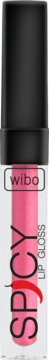 WIBO Spicy Lip Gloss, różowy błyszczyk z chili w przezroczystej tubce, widok z przodu. Widoczna etykieta i ikona papryczki.