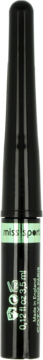Czarny eyeliner Miss Sport Volume Up 2.6ml, butelka z jasnozielonym paskiem, pionowe ujęcie z przodu.