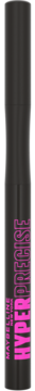 Czarny eyeliner Maybelline Hyper Precise All Day Liner w pisaku z pionowym różowym napisem, widok z przodu.