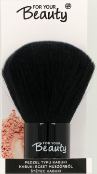 Czarny, gęsty pędzel kabuki For Your Beauty w białym opakowaniu, idealny do aplikacji pudru.