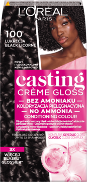 L'Oréal Casting Crème Gloss 100 Lukrecja Black Licorne, farba bez amoniaku, 3x więcej blasku, z przodu.