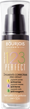 Bourjois 1,2,3 Perfect, beżowy podkład w butelce z pompką. Koryguje 3 niedoskonałości, średnie krycie do 16h.