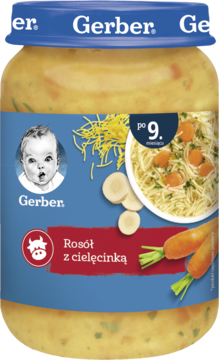 GERBER ,danie w słoiczku, Rosół z cielęcinką, po 9.m-cu,przód