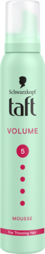 Schwarzkopf Taft Volume pianka do włosów do włosów cienkich, zielona puszka, utrwalenie 5, widok z przodu.