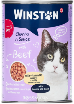 WINSTON Chunks in Sauce ,karma pełnoporcjowa mokra dla dorosłych kotów, z wołowiną,przód