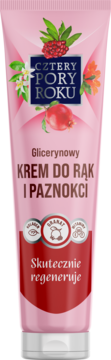 Krem do rąk i paznokci Cztery Pory Roku w różowo-czerwonej tubce z grafiką granatu. Glicerynowy, regenerujący.