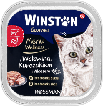 WINSTON Gourmet ,karma pełnoporcjowa mokra dla dorosłych kotów, z wołowiną, kurczakiem i aloesem,przód