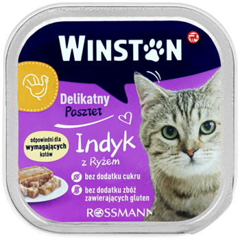 WINSTON ,karma pełnoporcjowa mokra dla dorosłych kotów, z indykiem i ryżem,przód