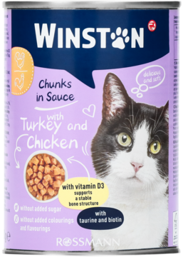 WINSTON Chunks in Sauce ,karma pełnoporcjowa mokra dla dorosłych kotów, z drobiem i indykiem,przód