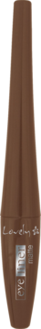 Brązowy matowy eyeliner Lovely Me w smukłej butelce, widok z przodu. Zapewnia trwałe matowe wykończenie.