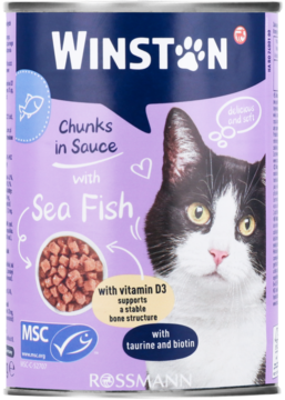 WINSTON Chunks in Sauce ,karma pełnoporcjowa mokra dla dorosłych kotów, z rybą,przód